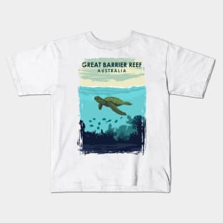 Great Barrier Reef Australia Queensland Vintage Travel Poster Kids T-Shirt